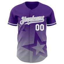 Laden Sie das Bild in den Galerie-Viewer, Custom Purple Gray-White 3D Pattern Design Gradient Style Twinkle Star Authentic Baseball Jersey
