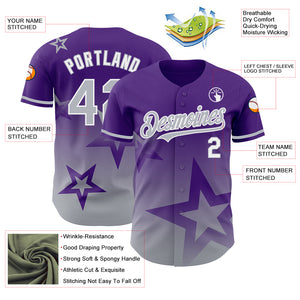 Custom Purple Gray-White 3D Pattern Design Gradient Style Twinkle Star Authentic Baseball Jersey