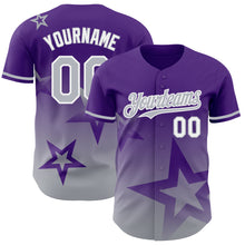 Load image into Gallery viewer, Custom Purple Gray-White 3D Pattern Design Gradient Style Twinkle Star Authentic Baseball Jersey
