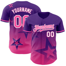 Laden Sie das Bild in den Galerie-Viewer, Custom Purple Pink-White 3D Pattern Design Gradient Style Twinkle Star Authentic Baseball Jersey
