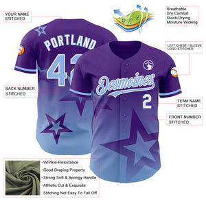Custom Purple Light Blue-White 3D Pattern Design Gradient Style Twinkle Star Authentic Baseball Jersey