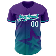 Laden Sie das Bild in den Galerie-Viewer, Custom Purple Teal-White 3D Pattern Design Gradient Style Twinkle Star Authentic Baseball Jersey
