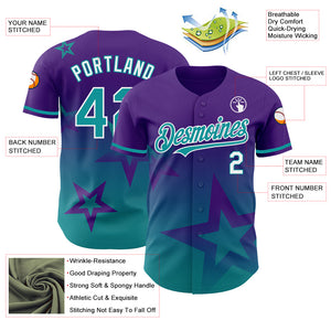 Custom Purple Teal-White 3D Pattern Design Gradient Style Twinkle Star Authentic Baseball Jersey