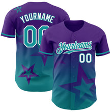 Laden Sie das Bild in den Galerie-Viewer, Custom Purple Teal-White 3D Pattern Design Gradient Style Twinkle Star Authentic Baseball Jersey
