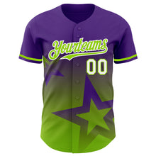 Laden Sie das Bild in den Galerie-Viewer, Custom Purple Neon Green-White 3D Pattern Design Gradient Style Twinkle Star Authentic Baseball Jersey
