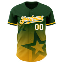 Загрузить изображение в средство просмотра галереи, Custom Green Gold-White 3D Pattern Design Gradient Style Twinkle Star Authentic Baseball Jersey
