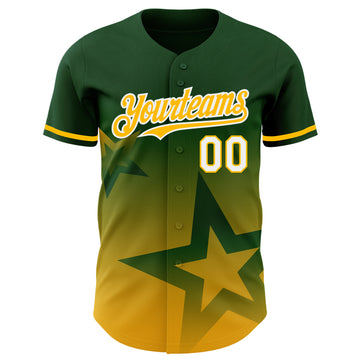 Custom Green Gold-White 3D Pattern Design Gradient Style Twinkle Star Authentic Baseball Jersey