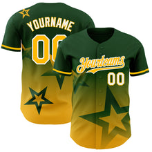 Загрузить изображение в средство просмотра галереи, Custom Green Gold-White 3D Pattern Design Gradient Style Twinkle Star Authentic Baseball Jersey
