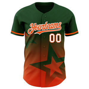 Custom Green Orange-White 3D Pattern Design Gradient Style Twinkle Star Authentic Baseball Jersey