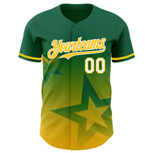 Загрузить изображение в средство просмотра галереи, Custom Kelly Green Yellow-White 3D Pattern Design Gradient Style Twinkle Star Authentic Baseball Jersey
