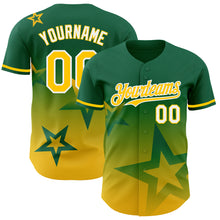 Load image into Gallery viewer, Custom Kelly Green Yellow-White 3D Pattern Design Gradient Style Twinkle Star Authentic Baseball Jersey
