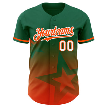 Custom Kelly Green Orange-White 3D Pattern Design Gradient Style Twinkle Star Authentic Baseball Jersey