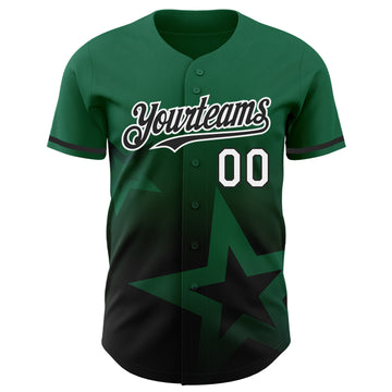 Custom Kelly Green Black-White 3D Pattern Design Gradient Style Twinkle Star Authentic Baseball Jersey