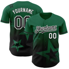 Charger l&#39;image dans la galerie, Custom Kelly Green Black-White 3D Pattern Design Gradient Style Twinkle Star Authentic Baseball Jersey
