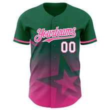 Laden Sie das Bild in den Galerie-Viewer, Custom Kelly Green Pink-White 3D Pattern Design Gradient Style Twinkle Star Authentic Baseball Jersey
