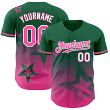 Load image into Gallery viewer, Custom Kelly Green Pink-White 3D Pattern Design Gradient Style Twinkle Star Authentic Baseball Jersey
