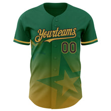 Load image into Gallery viewer, Custom Kelly Green Old Gold-Black 3D Pattern Design Gradient Style Twinkle Star Authentic Baseball Jersey
