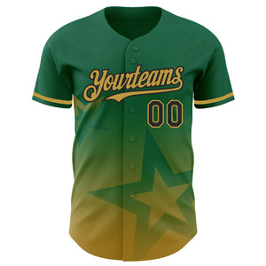 Custom Kelly Green Old Gold-Black 3D Pattern Design Gradient Style Twinkle Star Authentic Baseball Jersey