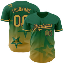 Load image into Gallery viewer, Custom Kelly Green Old Gold-Black 3D Pattern Design Gradient Style Twinkle Star Authentic Baseball Jersey
