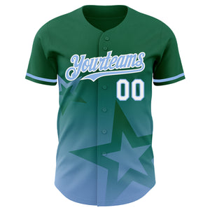 Custom Kelly Green Light Blue-White 3D Pattern Design Gradient Style Twinkle Star Authentic Baseball Jersey