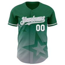 Load image into Gallery viewer, Custom Kelly Green Gray-White 3D Pattern Design Gradient Style Twinkle Star Authentic Baseball Jersey
