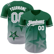 Load image into Gallery viewer, Custom Kelly Green Gray-White 3D Pattern Design Gradient Style Twinkle Star Authentic Baseball Jersey
