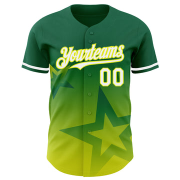 Custom Kelly Green White-Neon Yellow 3D Pattern Design Gradient Style Twinkle Star Authentic Baseball Jersey