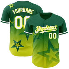 Загрузить изображение в средство просмотра галереи, Custom Kelly Green White-Neon Yellow 3D Pattern Design Gradient Style Twinkle Star Authentic Baseball Jersey
