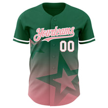 Load image into Gallery viewer, Custom Kelly Green Medium Pink-White 3D Pattern Design Gradient Style Twinkle Star Authentic Baseball Jersey
