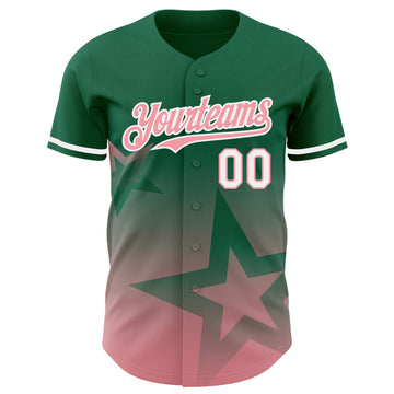 Custom Kelly Green Medium Pink-White 3D Pattern Design Gradient Style Twinkle Star Authentic Baseball Jersey