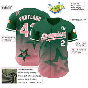 Custom Kelly Green Medium Pink-White 3D Pattern Design Gradient Style Twinkle Star Authentic Baseball Jersey