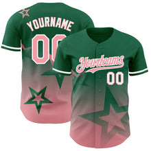 Load image into Gallery viewer, Custom Kelly Green Medium Pink-White 3D Pattern Design Gradient Style Twinkle Star Authentic Baseball Jersey
