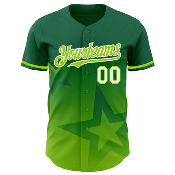 Custom Kelly Green Neon Green-White 3D Pattern Design Gradient Style Twinkle Star Authentic Baseball Jersey