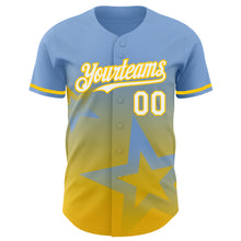 Laden Sie das Bild in den Galerie-Viewer, Custom Light Blue White-Yellow 3D Pattern Design Gradient Style Twinkle Star Authentic Baseball Jersey
