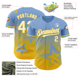 Custom Light Blue White-Yellow 3D Pattern Design Gradient Style Twinkle Star Authentic Baseball Jersey