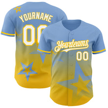 Laden Sie das Bild in den Galerie-Viewer, Custom Light Blue White-Yellow 3D Pattern Design Gradient Style Twinkle Star Authentic Baseball Jersey
