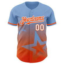 Laden Sie das Bild in den Galerie-Viewer, Custom Light Blue Orange-White 3D Pattern Design Gradient Style Twinkle Star Authentic Baseball Jersey
