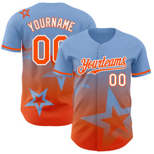 Laden Sie das Bild in den Galerie-Viewer, Custom Light Blue Orange-White 3D Pattern Design Gradient Style Twinkle Star Authentic Baseball Jersey
