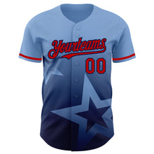 Загрузить изображение в средство просмотра галереи, Custom Light Blue Red-Navy 3D Pattern Design Gradient Style Twinkle Star Authentic Baseball Jersey
