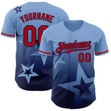 Load image into Gallery viewer, Custom Light Blue Red-Navy 3D Pattern Design Gradient Style Twinkle Star Authentic Baseball Jersey
