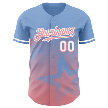 Custom Light Blue Medium Pink-White 3D Pattern Design Gradient Style Twinkle Star Authentic Baseball Jersey