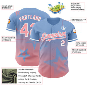 Custom Light Blue Medium Pink-White 3D Pattern Design Gradient Style Twinkle Star Authentic Baseball Jersey