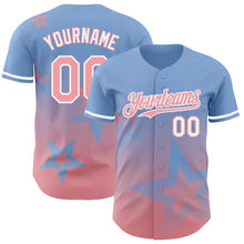 Charger l&#39;image dans la galerie, Custom Light Blue Medium Pink-White 3D Pattern Design Gradient Style Twinkle Star Authentic Baseball Jersey
