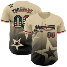 Laden Sie das Bild in den Galerie-Viewer, Custom Cream Vintage USA Flag-Black 3D Pattern Design Gradient Style Twinkle Star Authentic Baseball Jersey
