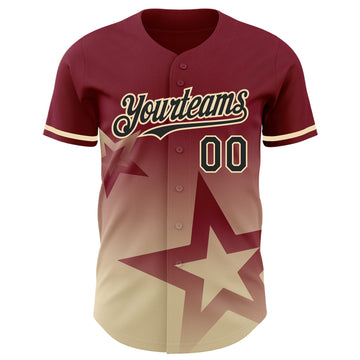 Custom Crimson Black-Cream 3D Pattern Design Gradient Style Twinkle Star Authentic Baseball Jersey
