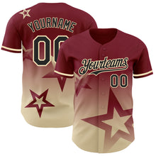 Загрузить изображение в средство просмотра галереи, Custom Crimson Black-Cream 3D Pattern Design Gradient Style Twinkle Star Authentic Baseball Jersey
