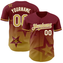 Загрузить изображение в средство просмотра галереи, Custom Crimson Old Gold-White 3D Pattern Design Gradient Style Twinkle Star Authentic Baseball Jersey
