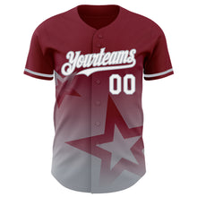 Laden Sie das Bild in den Galerie-Viewer, Custom Crimson White-Gray 3D Pattern Design Gradient Style Twinkle Star Authentic Baseball Jersey
