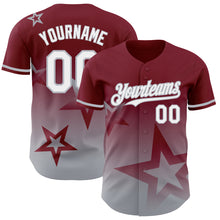 Laden Sie das Bild in den Galerie-Viewer, Custom Crimson White-Gray 3D Pattern Design Gradient Style Twinkle Star Authentic Baseball Jersey
