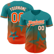 Laden Sie das Bild in den Galerie-Viewer, Custom Teal Orange-White 3D Pattern Design Gradient Style Twinkle Star Authentic Baseball Jersey
